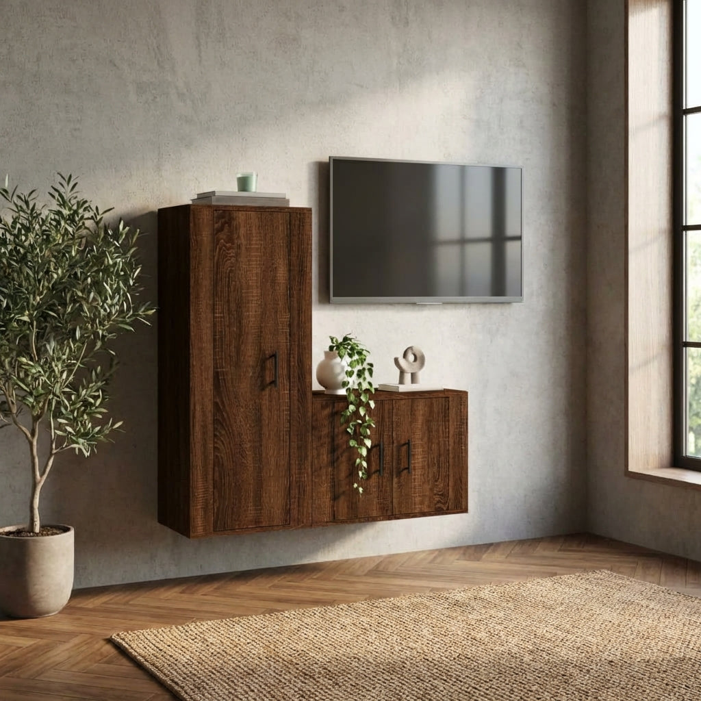meuble-tv-design-bois-fonce-effet-chene-2-pieces-decor