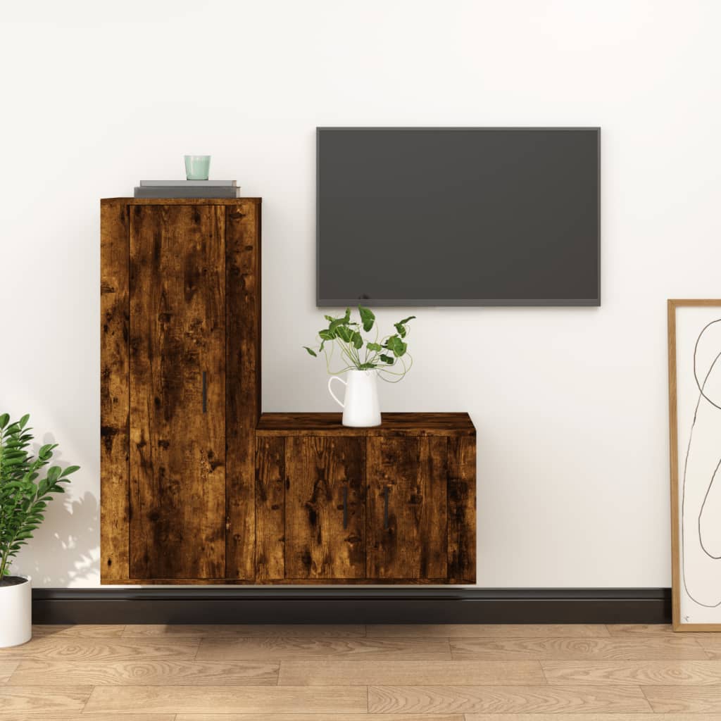 Meuble TV Design Bois Foncé Effet Chêne - 2 Pièces-Mon Meuble TV-Chêne fumé-2-11