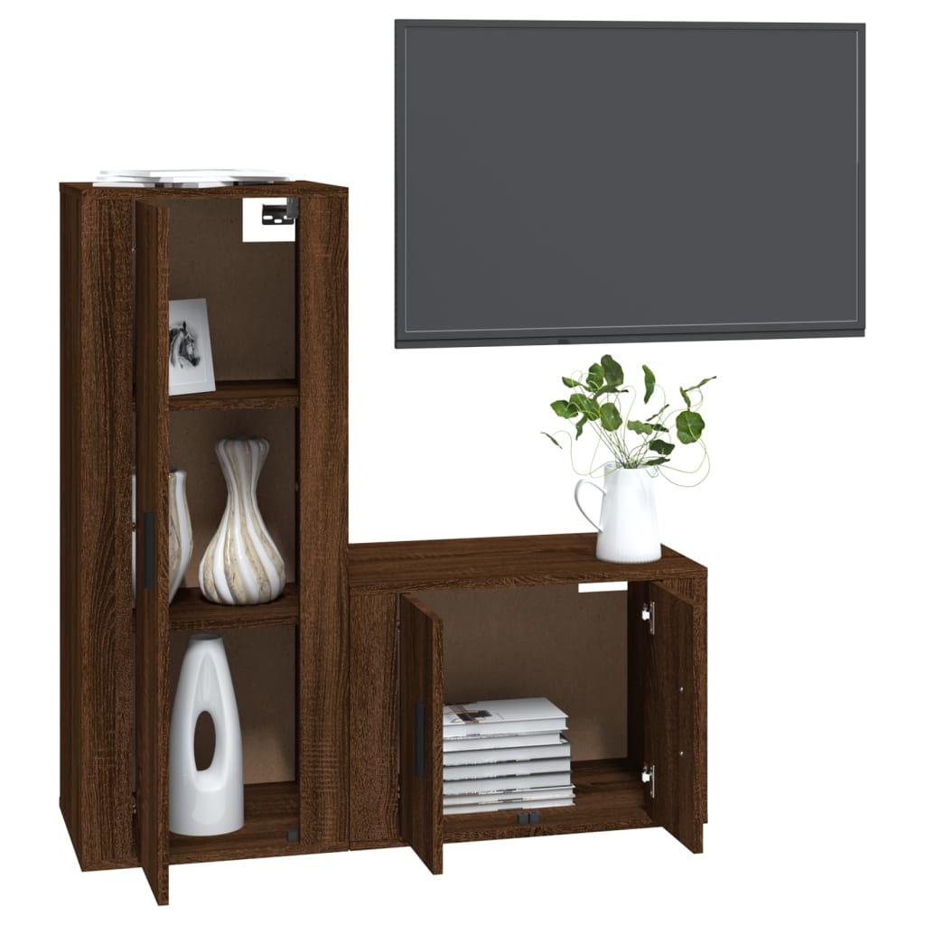 Meuble TV Design Bois Foncé Effet Chêne - 2 Pièces-Mon Meuble TV-Chêne sonoma-2-3