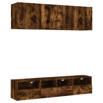 Meuble TV Design Brun Effet Chêne Fumé - 5 Pièces