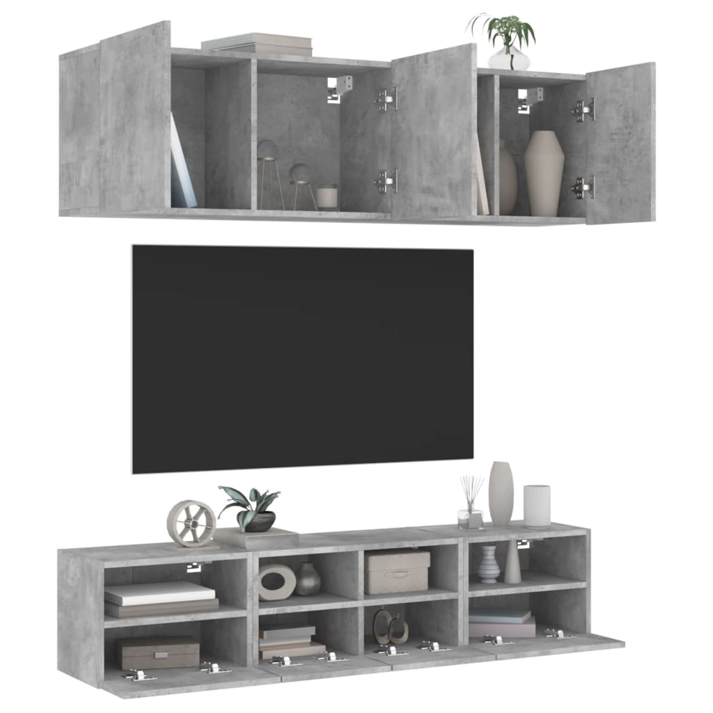 Meuble TV Design Brun Effet Chêne Fumé - 5 Pièces-Mon Meuble TV-Gris béton-1-16