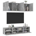 Meuble TV Design Brun Effet Chêne Fumé - 5 Pièces-Mon Meuble TV-Gris béton-1-16
