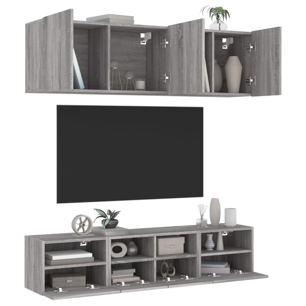 Meuble TV Design Brun Effet Chêne Fumé - 5 Pièces-Mon Meuble TV-Sonoma gris-1-14