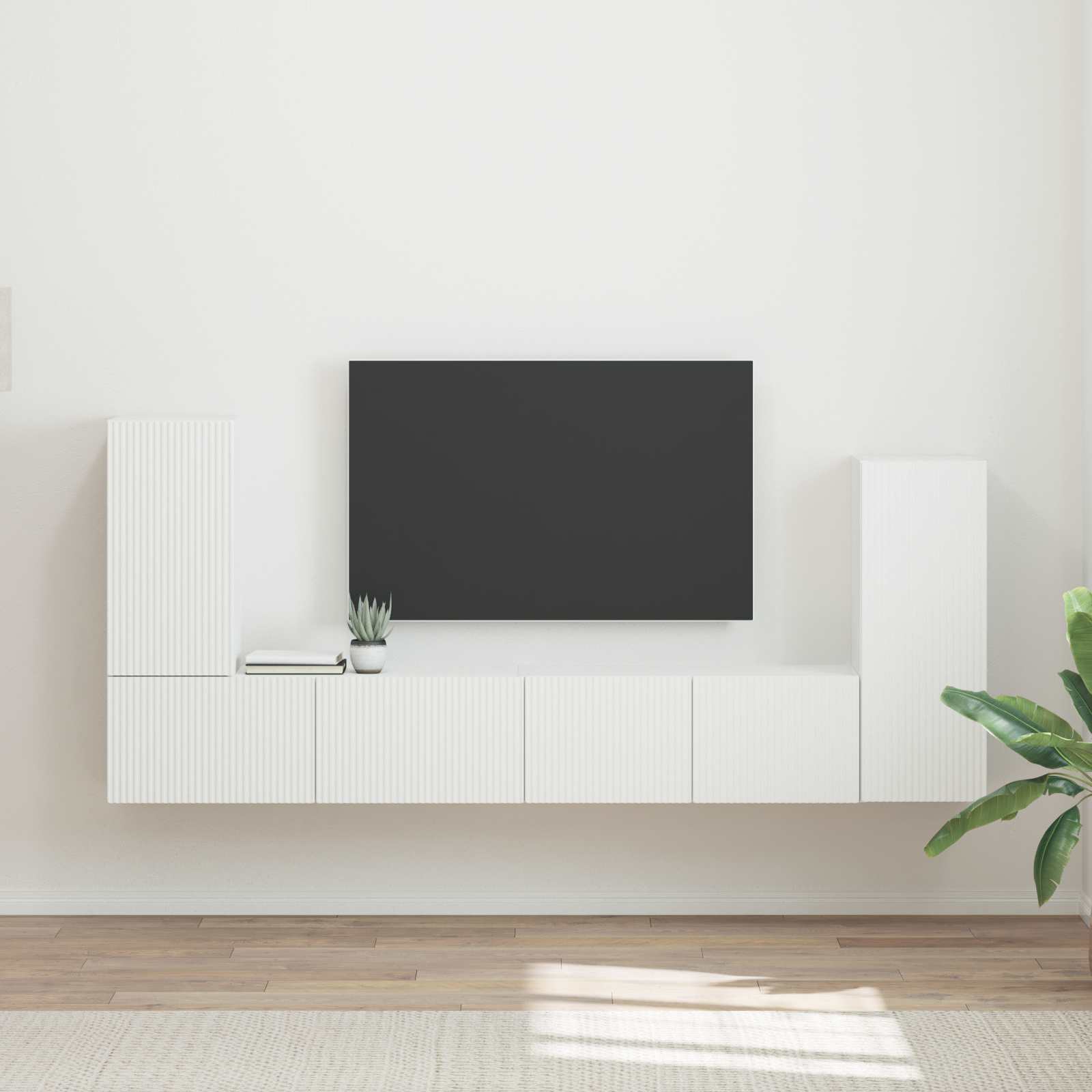 Meuble TV Design Effet Chêne Artisanal - 4 Pièces-Mon Meuble TV-Blanc-13