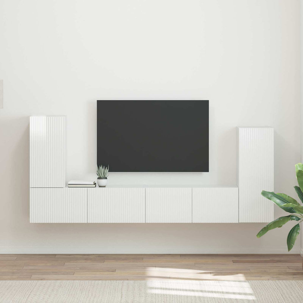 Meuble TV Design Effet Chêne Artisanal - 4 Pièces-Mon Meuble TV-Blanc brillant-17