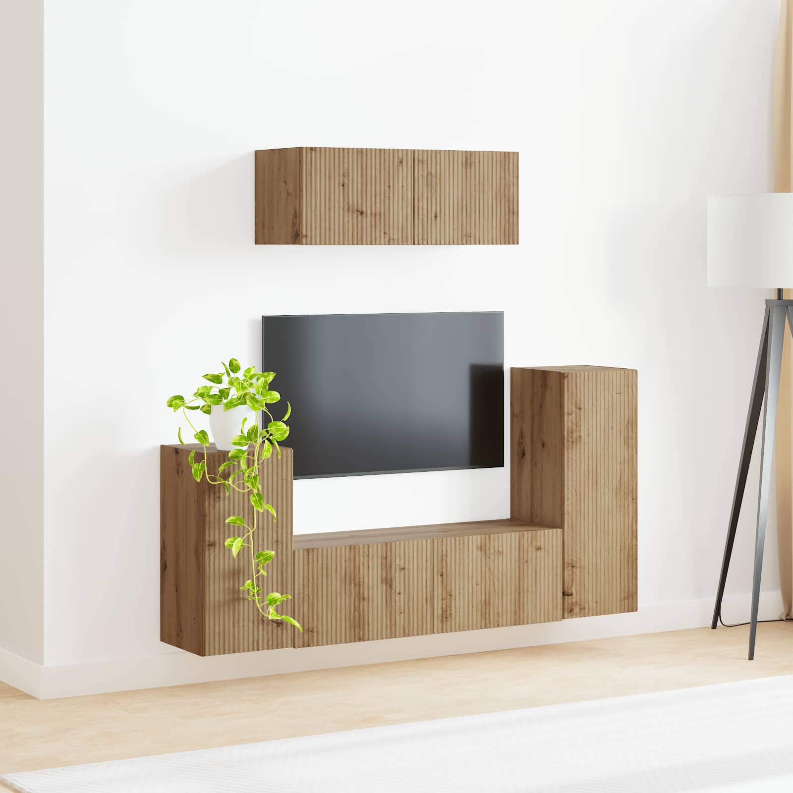 Meuble TV Design Effet Chêne Artisanal - 4 Pièces-Mon Meuble TV-chêne artisanal-4