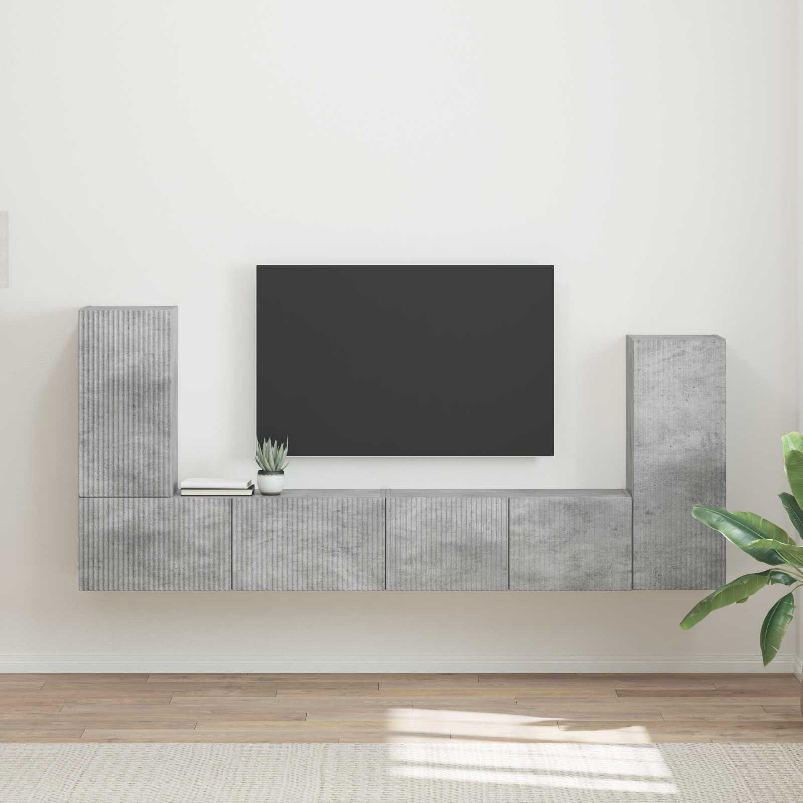 Meuble TV Design Effet Chêne Artisanal - 4 Pièces-Mon Meuble TV-Gris béton-16