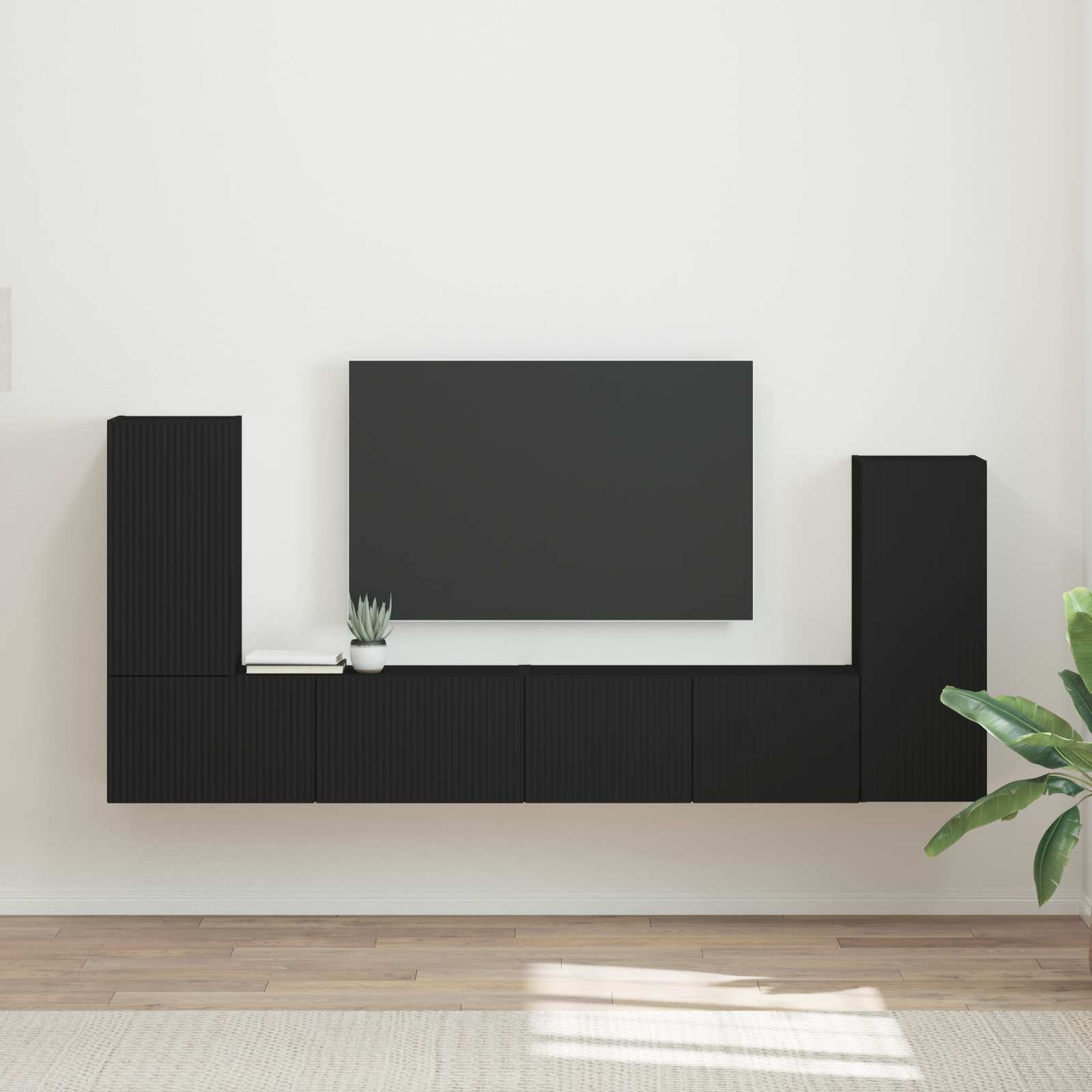 Meuble TV Design Effet Chêne Artisanal - 4 Pièces-Mon Meuble TV-Noir-14