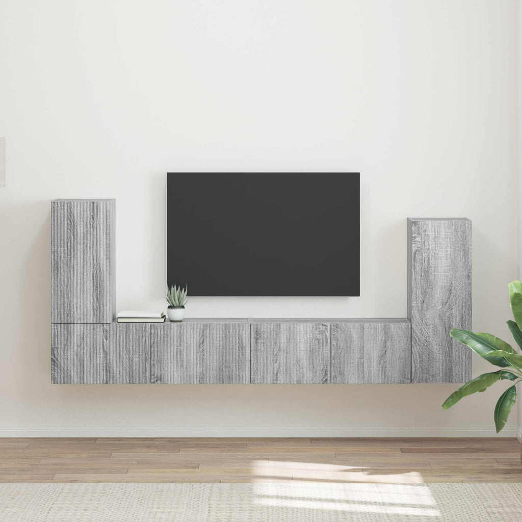 Meuble TV Design Effet Chêne Artisanal - 4 Pièces-Mon Meuble TV-Sonoma gris-20