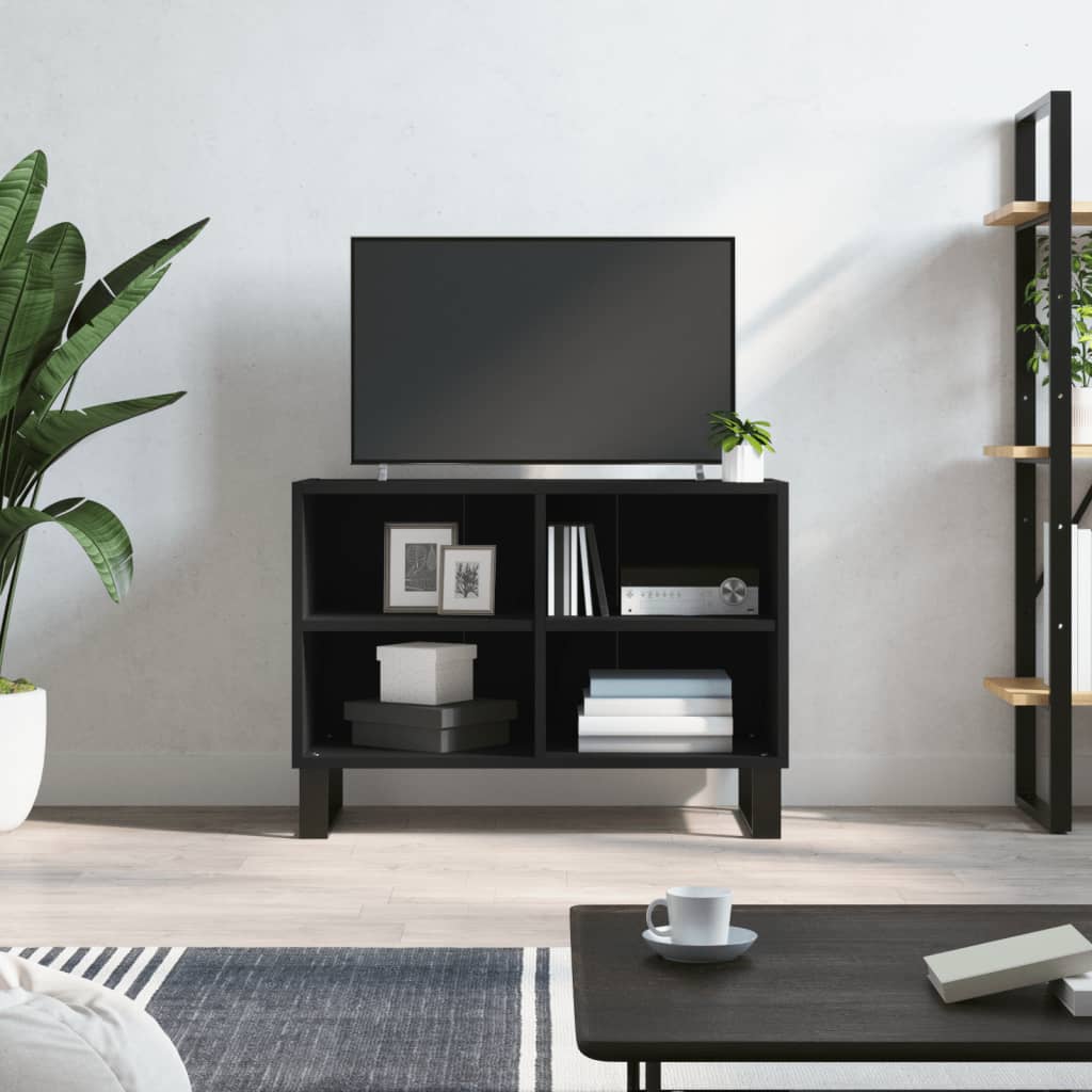 Meuble TV Design Effet Sonoma Gris et Métal - 70 cm-Mon Meuble TV-Noir-11