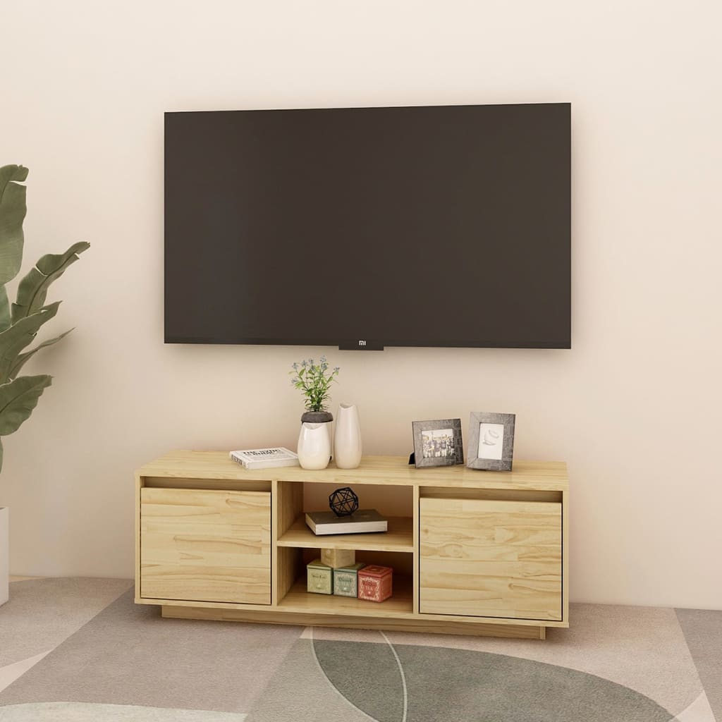 Meuble TV Design en Bois de Pin Massif - 110 cm-Mon Meuble TV-Naturel-3