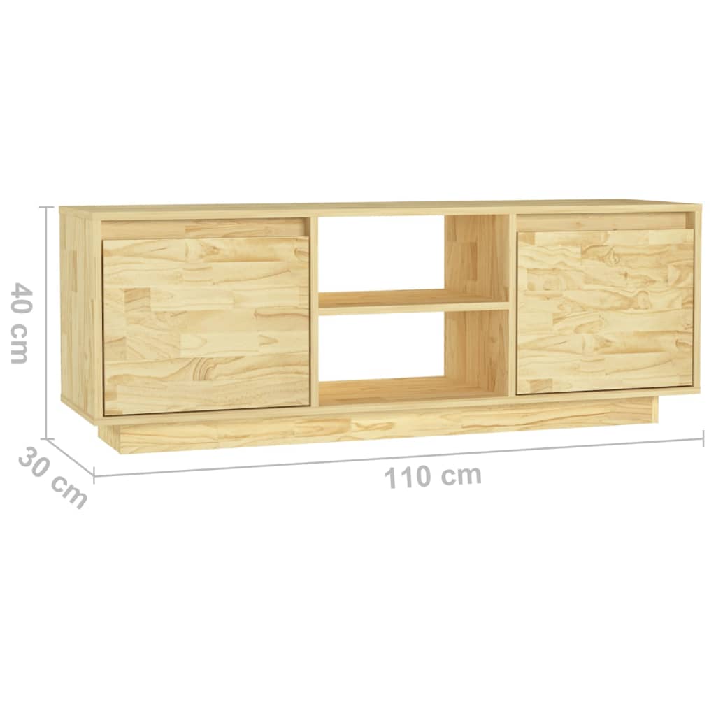 Meuble TV Design en Bois de Pin Massif - 110 cm-Mon Meuble TV-Naturel-9