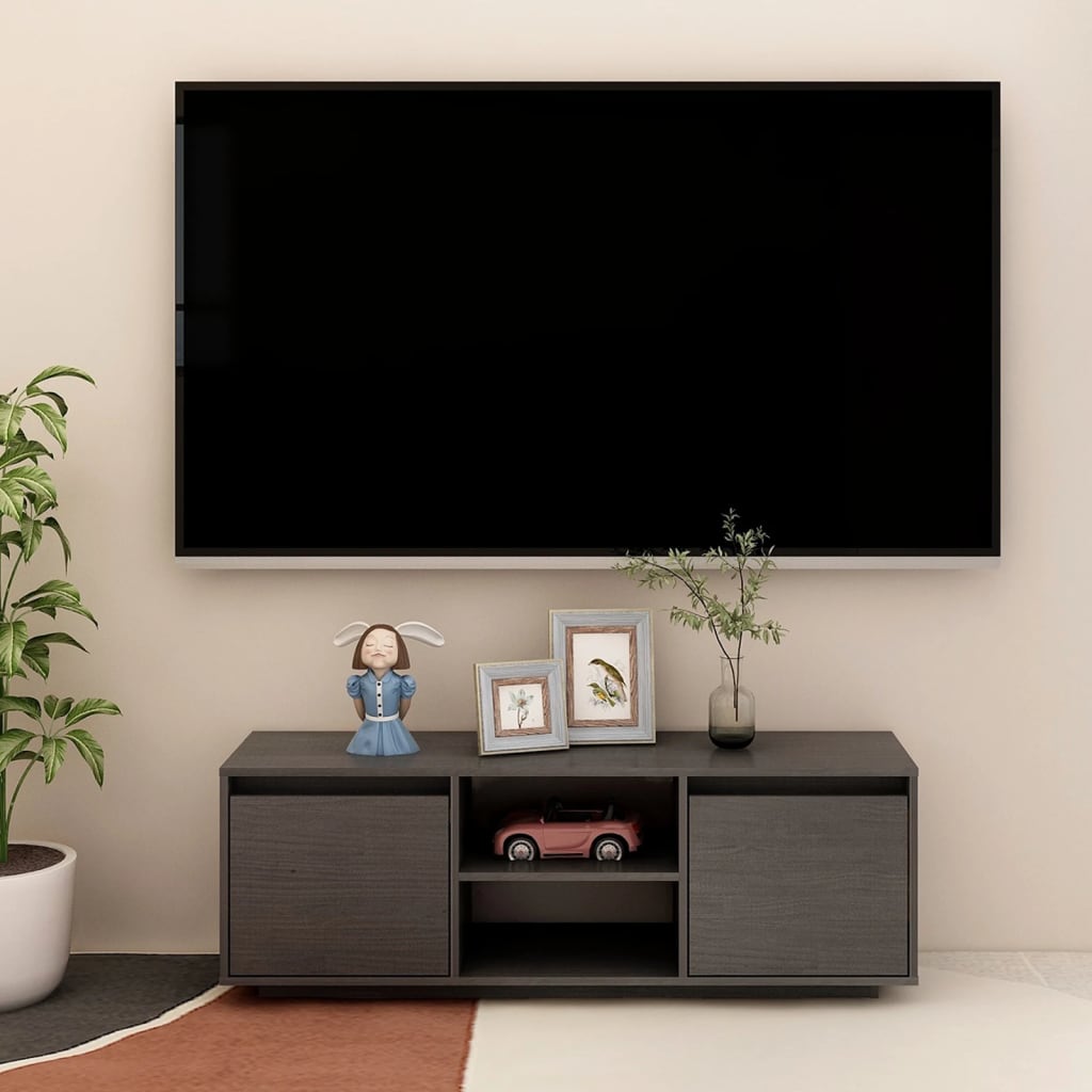Meuble TV Design en Bois de Pin Massif - 110 cm-Mon Meuble TV-Gris-11