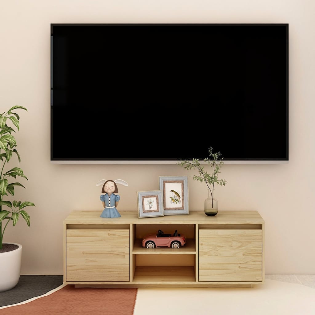 Meuble TV Design en Bois de Pin Massif - 110 cm-Mon Meuble TV-Naturel-2