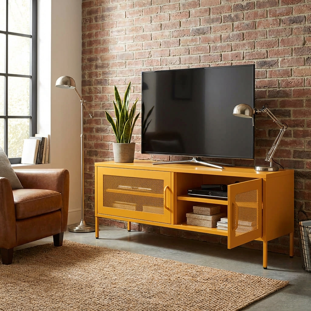 meuble-tv-design-en-metal-jaune-moutarde-105-cm-decor