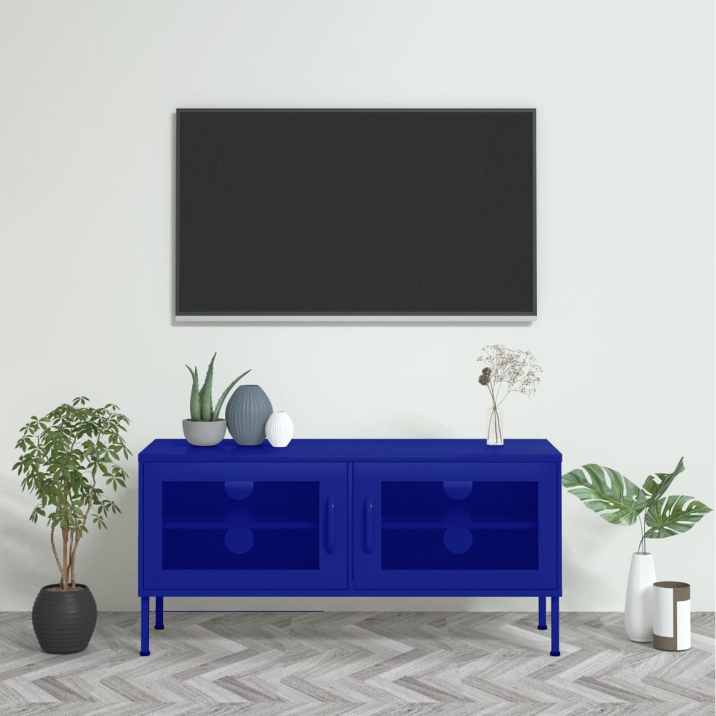 Meuble TV Design en Métal Jaune Moutarde - 105 cm-Mon Meuble TV-Bleu marine-1-12