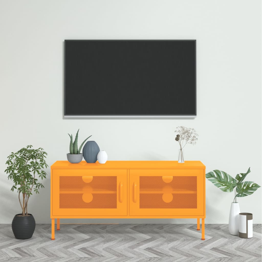 Meuble TV Design en Métal Jaune Moutarde - 105 cm-Mon Meuble TV-jaune moutarde-1-1
