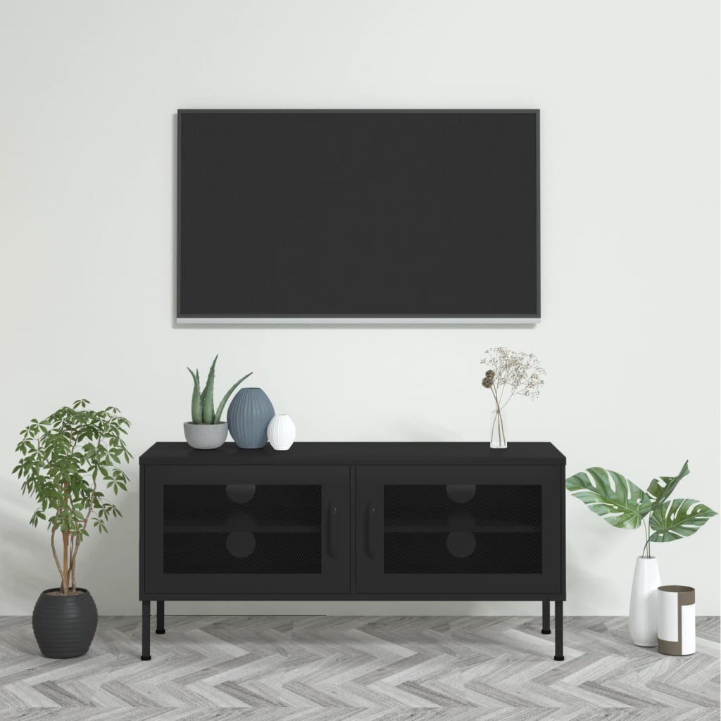 Meuble TV Design en Métal Jaune Moutarde - 105 cm-Mon Meuble TV-Noir-1-16