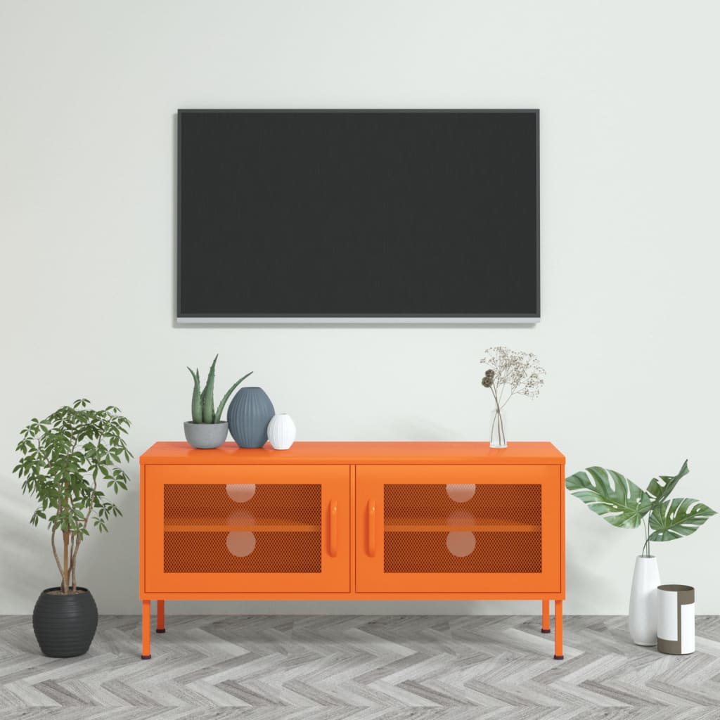 Meuble TV Design en Métal Jaune Moutarde - 105 cm-Mon Meuble TV-Orange-1-13