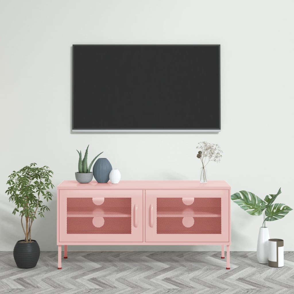 Meuble TV Design en Métal Jaune Moutarde - 105 cm-Mon Meuble TV-Rose-1-14