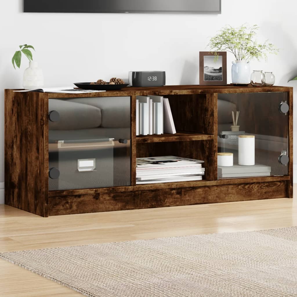 Meuble TV Design en Verre et Bois - 102 cm-Mon Meuble TV-Chêne fumé-1-14