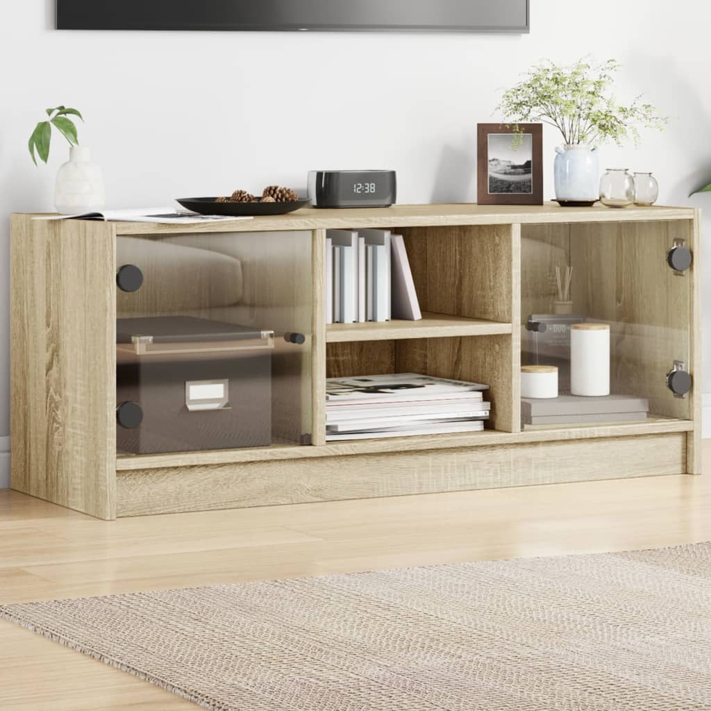 Meuble TV Design en Verre et Bois - 102 cm-Mon Meuble TV-Chêne sonoma-1-1
