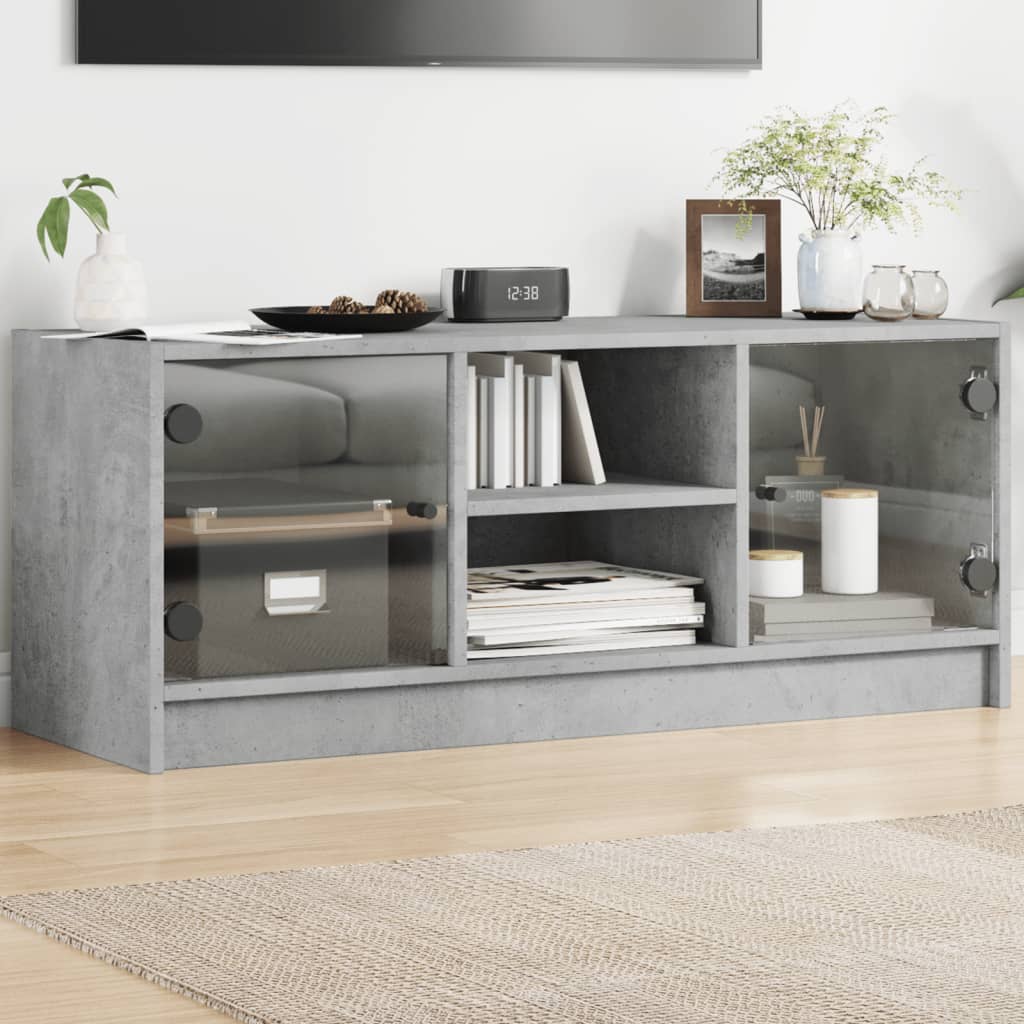 Meuble TV Design en Verre et Bois - 102 cm-Mon Meuble TV-Gris béton-1-12