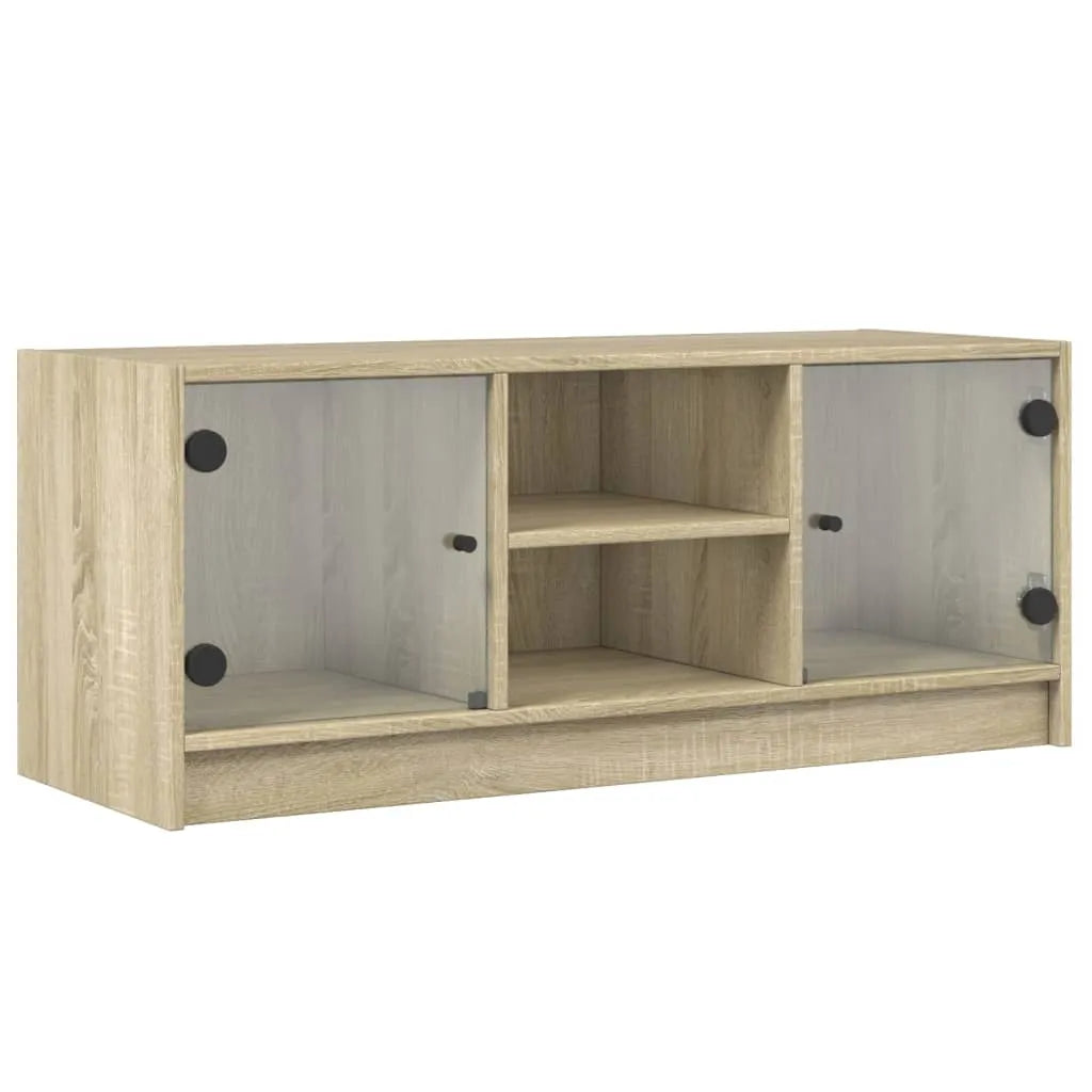 Meuble TV Design en Verre et Bois - 102 cm-Mon Meuble TV-Gris béton-1-2