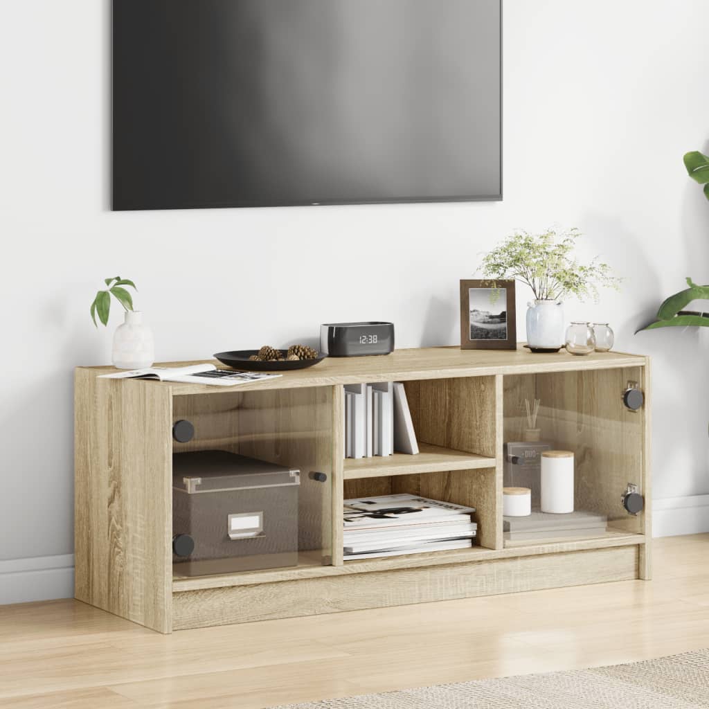 Meuble TV Design en Verre et Bois - 102 cm-Mon Meuble TV-Gris béton-1-3