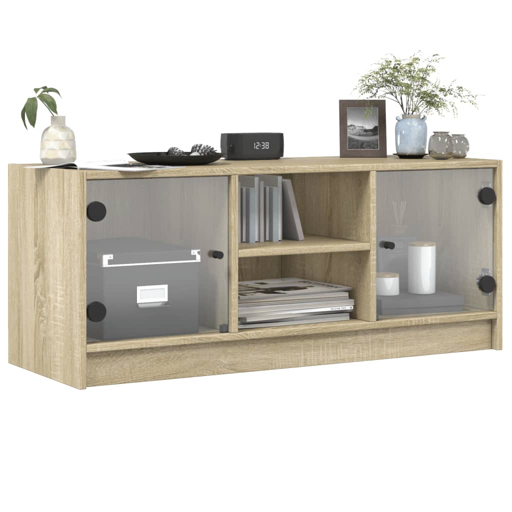 Meuble TV Design en Verre et Bois - 102 cm-Mon Meuble TV-Gris béton-1-4