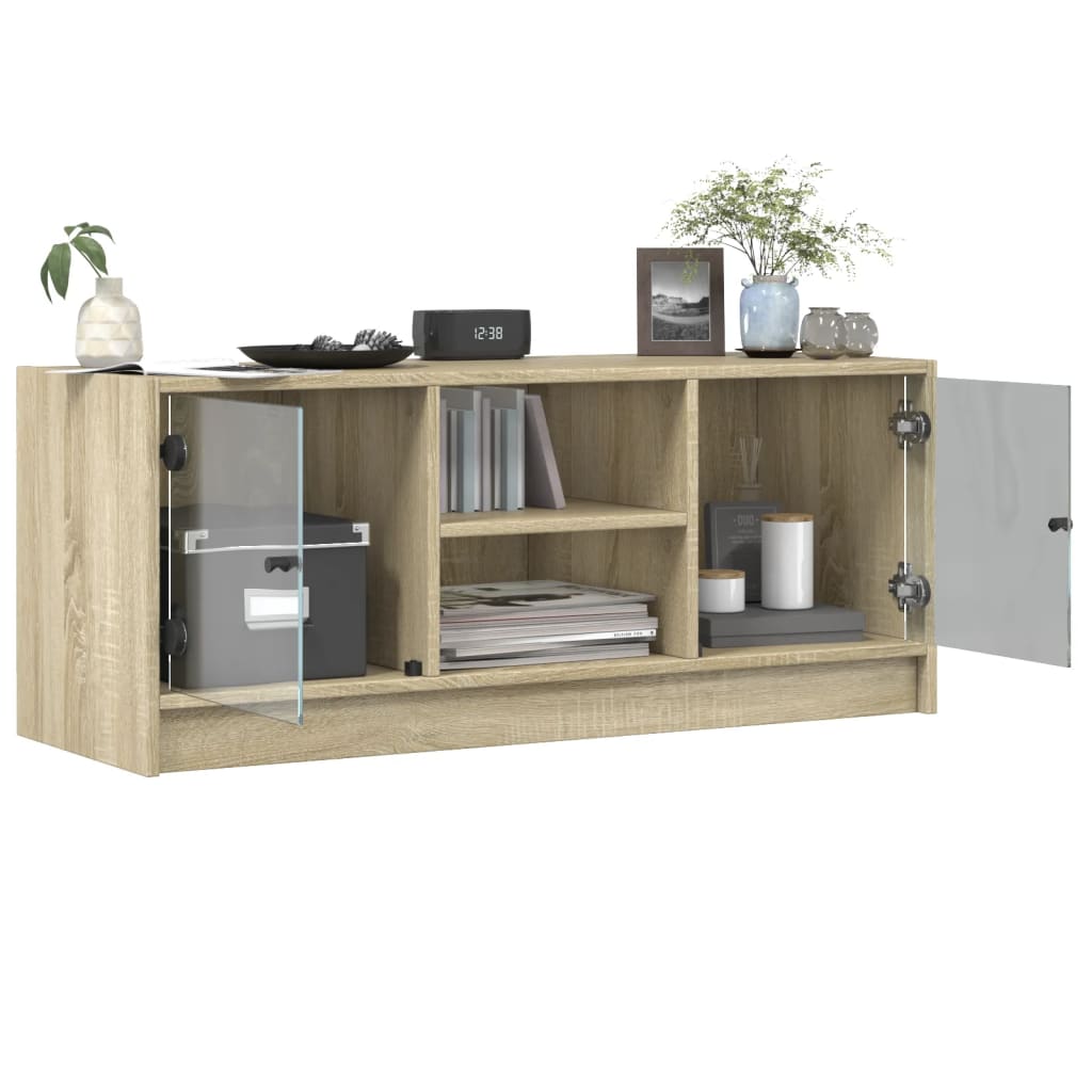 Meuble TV Design en Verre et Bois - 102 cm-Mon Meuble TV-Gris béton-1-5