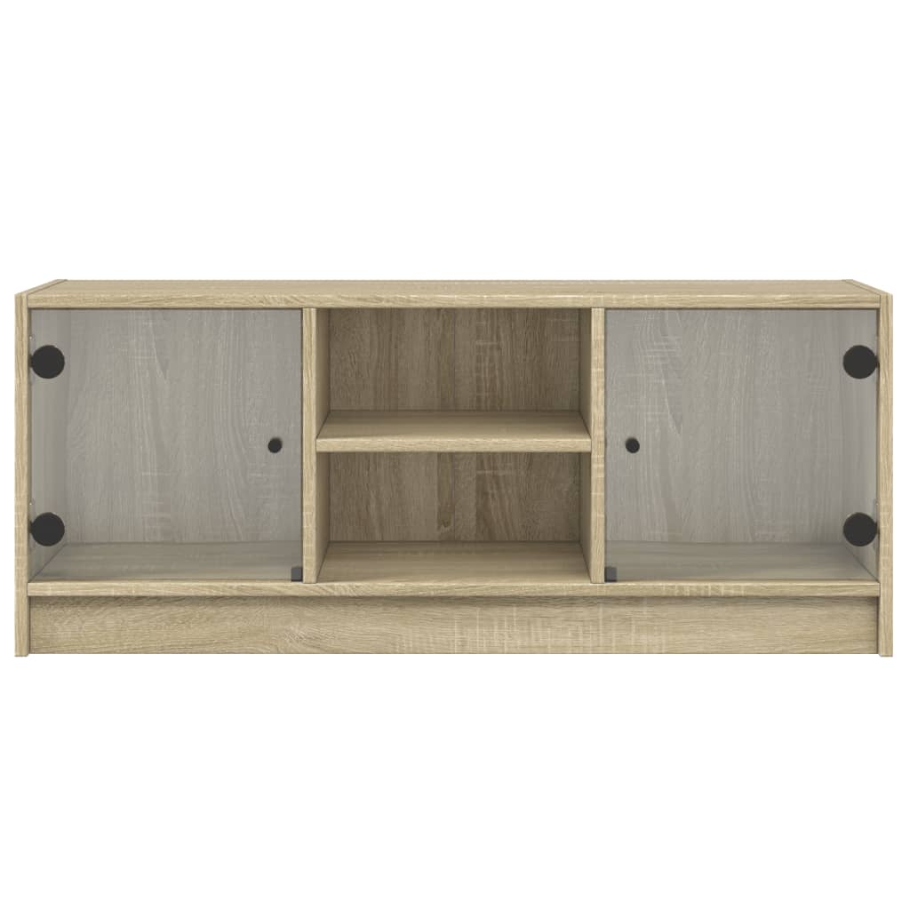 Meuble TV Design en Verre et Bois - 102 cm-Mon Meuble TV-Gris béton-1-6