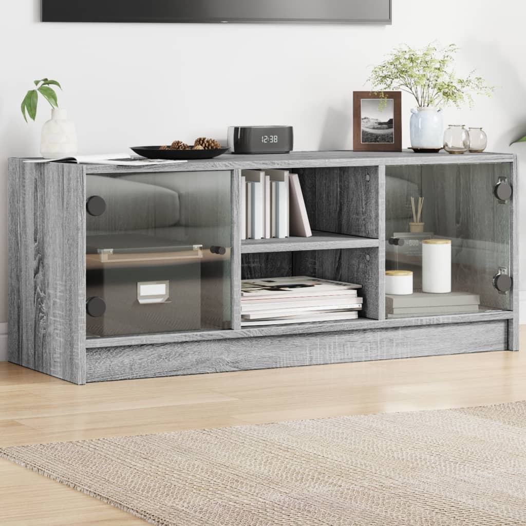 Meuble TV Design en Verre et Bois - 102 cm-Mon Meuble TV-Sonoma gris-1-13