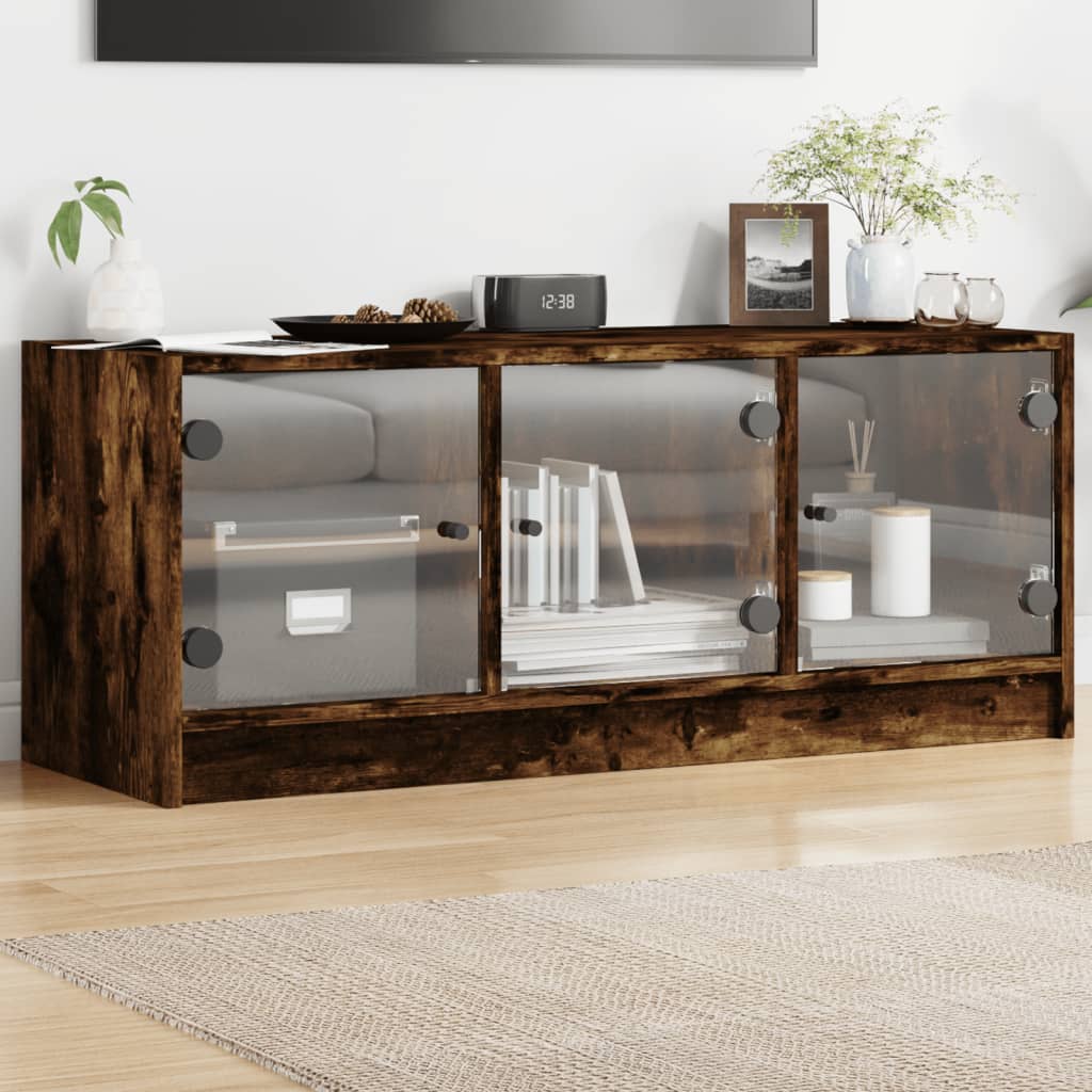 Meuble TV Design en Verre et Effet Chêne - 102 cm-Mon Meuble TV-Chêne fumé-15