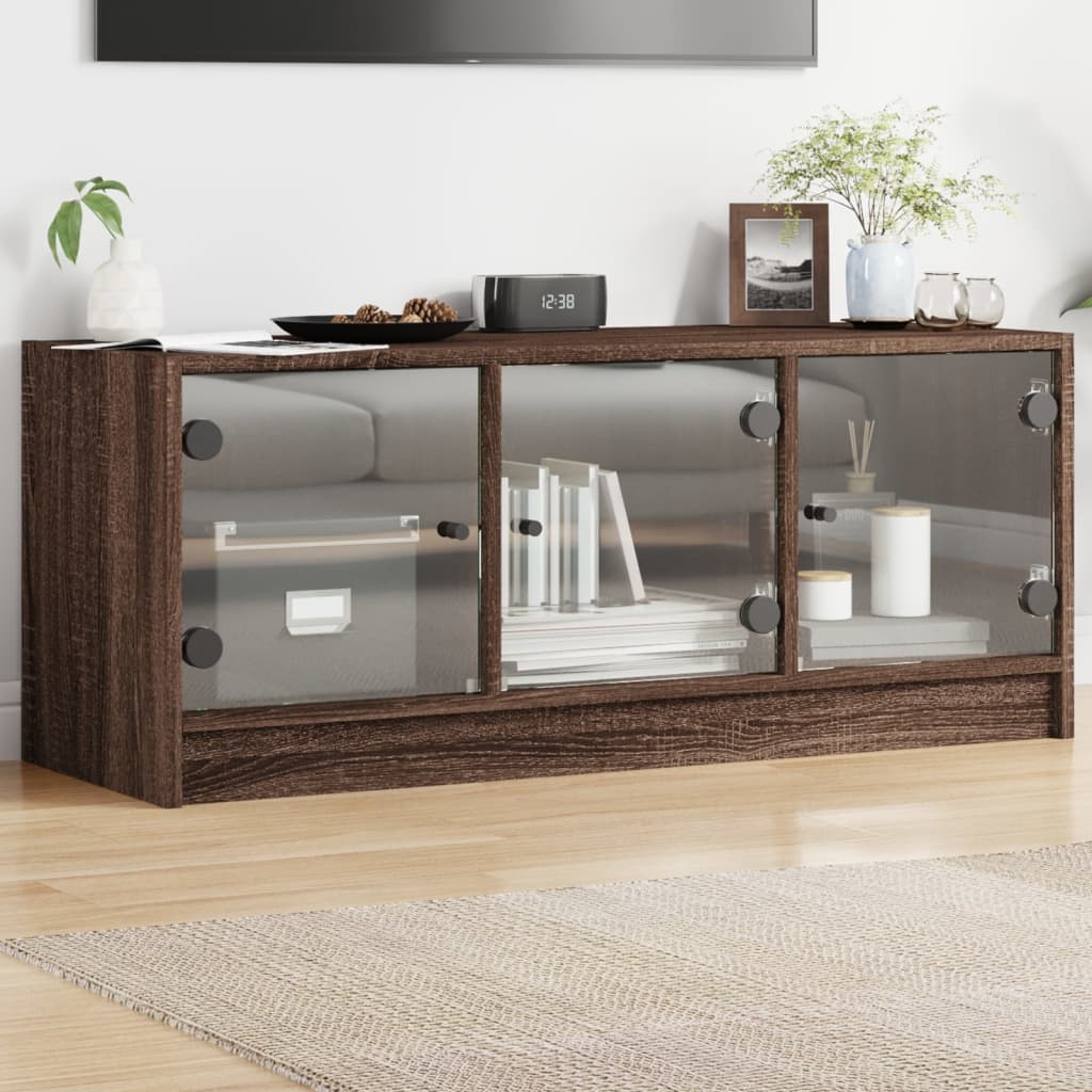 Meuble TV Design en Verre et Effet Chêne - 102 cm-Mon Meuble TV-Chêne marron-16