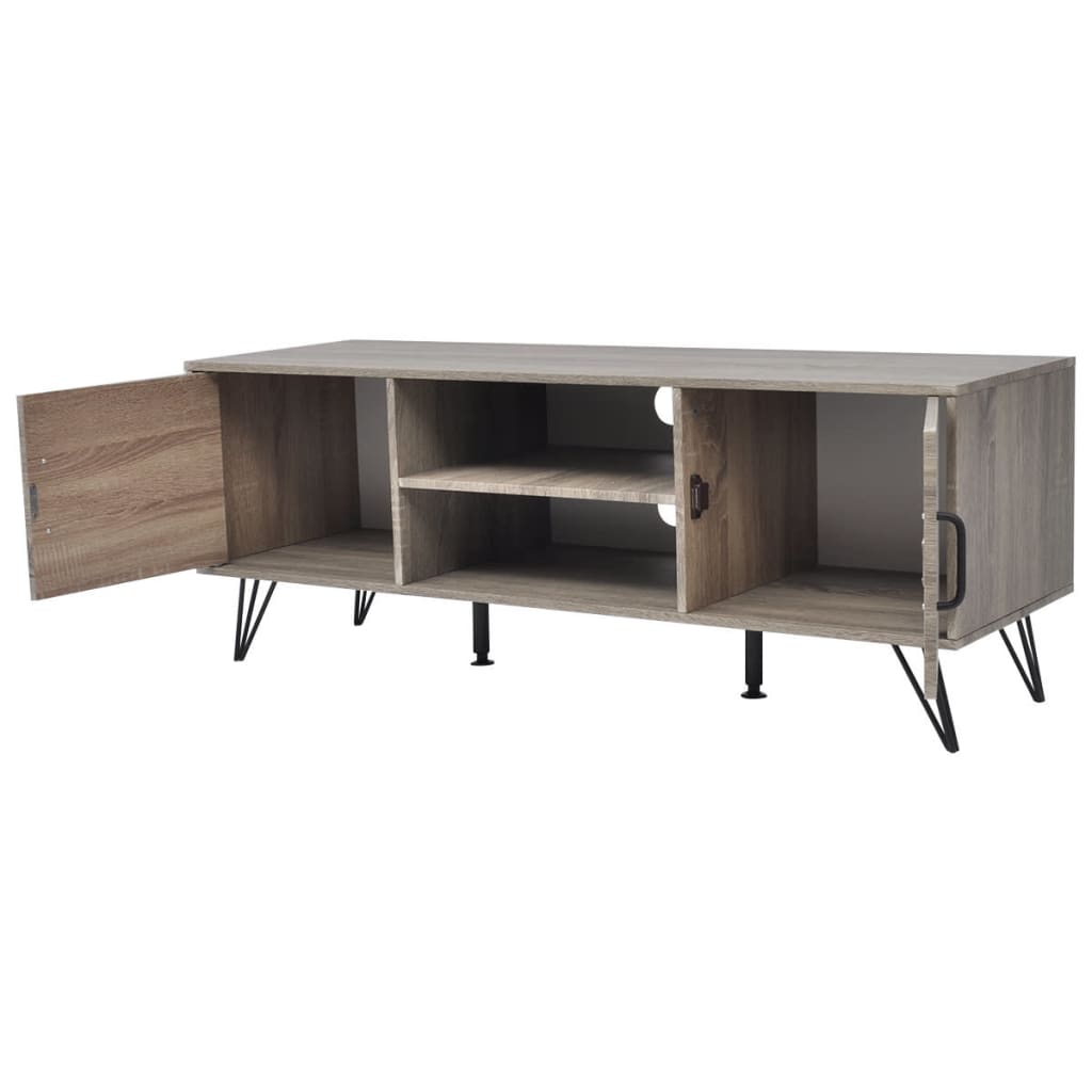 Meuble TV Design Gris Effet Bois et Métal - 120 cm-Mon Meuble TV-2