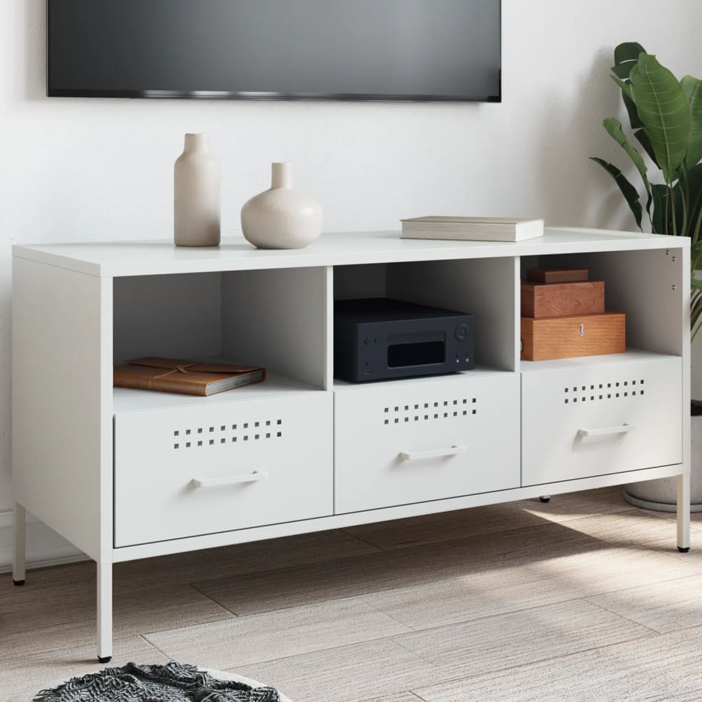 Meuble TV Design Laqué Blanc en Acier - 100 cm-Mon Meuble TV-Blanc-1-1