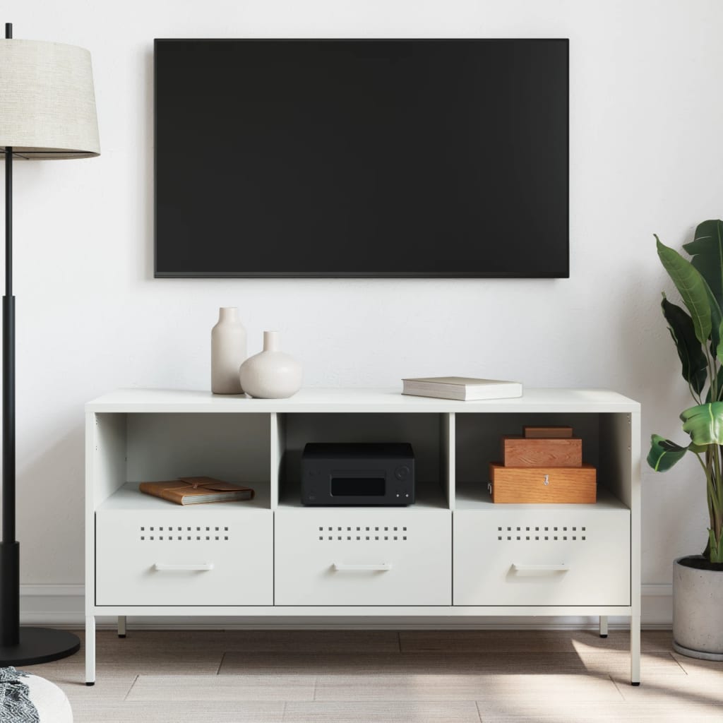 Meuble TV Design Laqué Blanc en Acier - 100 cm-Mon Meuble TV-Noir-1-3
