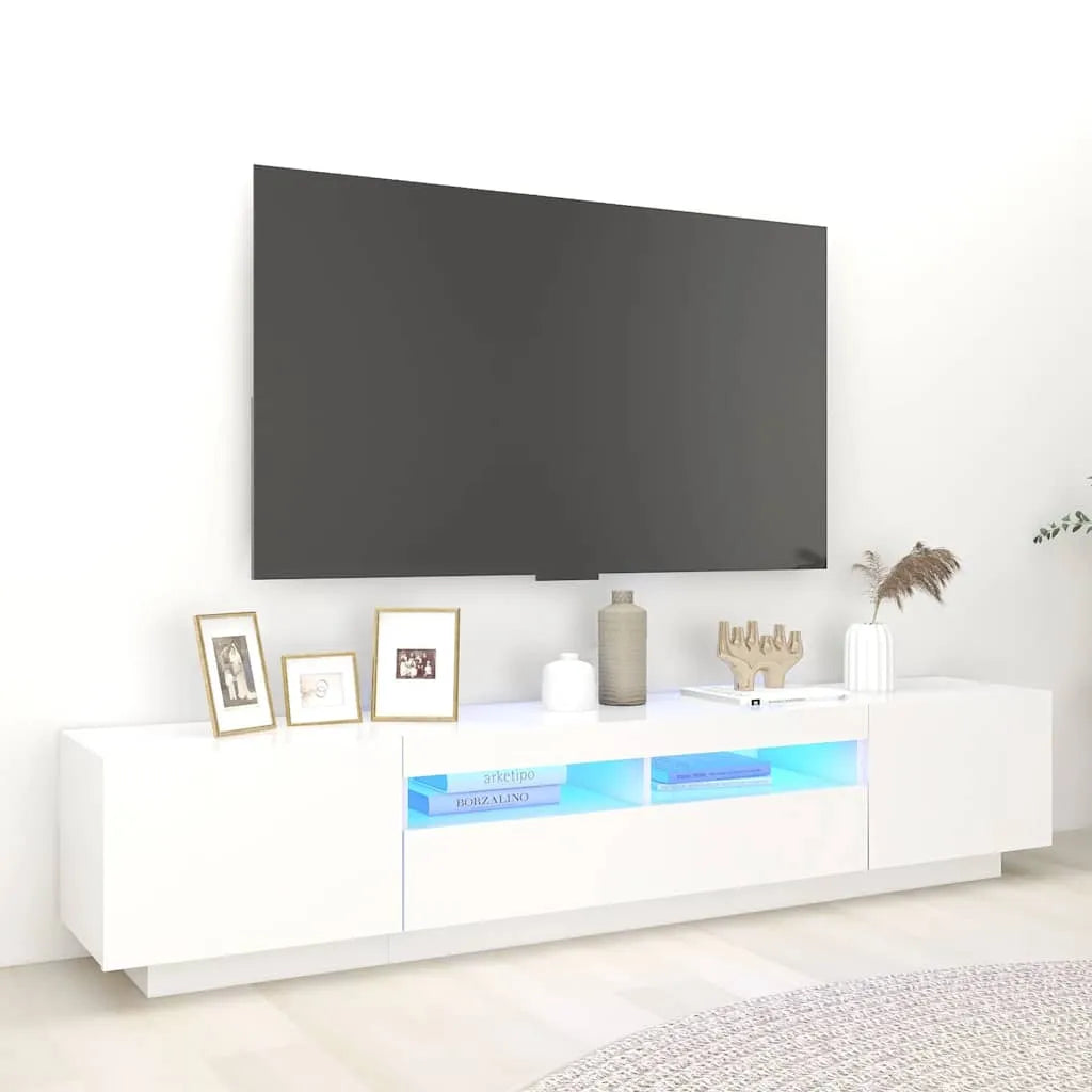 Meuble TV Design LED Effet Chêne - 200 cm-Mon Meuble TV-Blanc-15