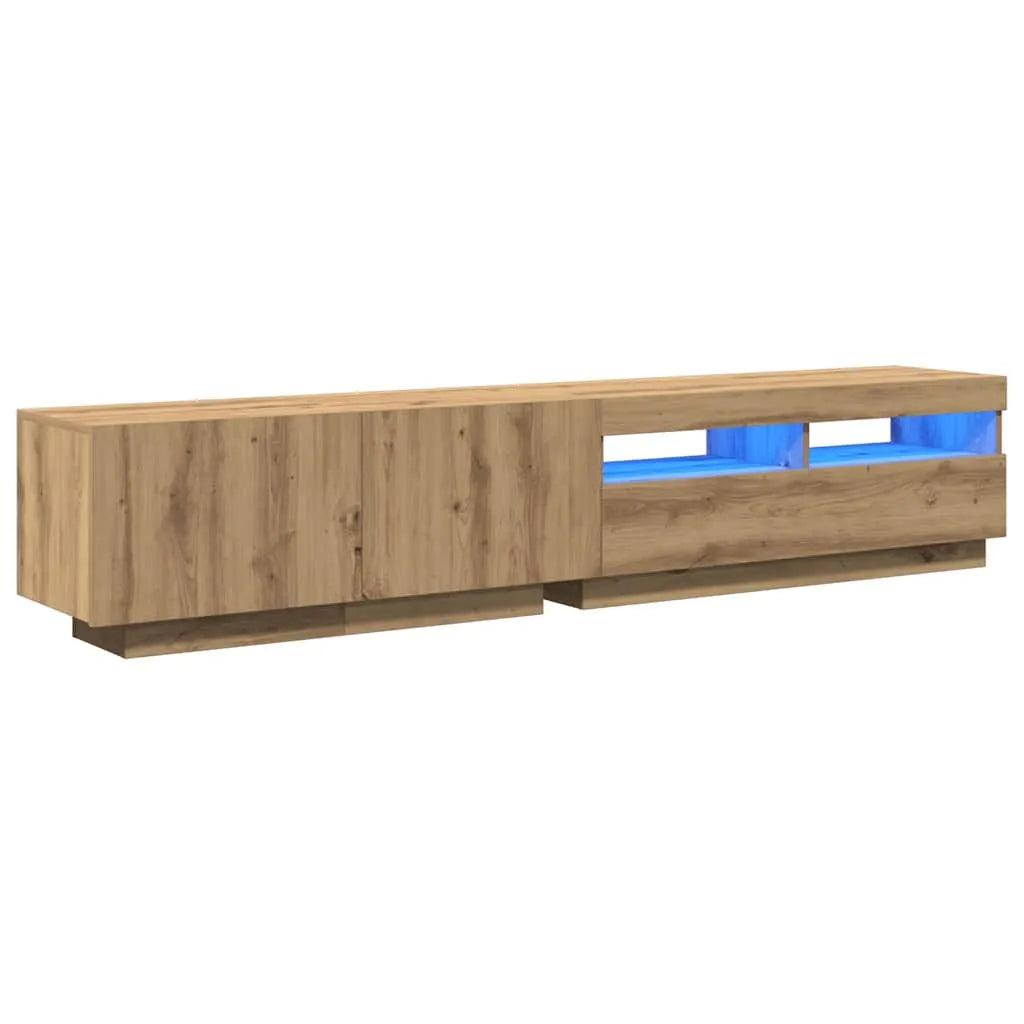 Meuble TV Design LED Effet Chêne - 200 cm-Mon Meuble TV-Chêne artisanal-1