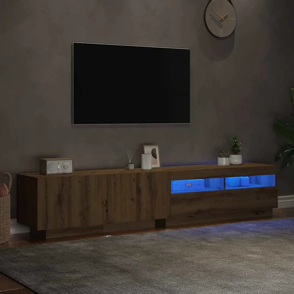 Meuble TV Design LED Effet Chêne - 200 cm-Mon Meuble TV-Chêne artisanal-2