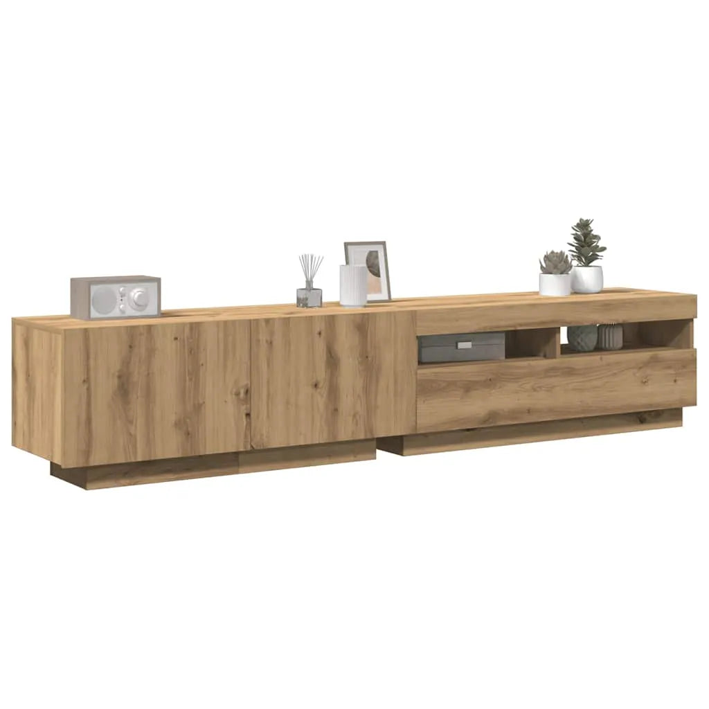 Meuble TV Design LED Effet Chêne - 200 cm-Mon Meuble TV-Chêne artisanal-4