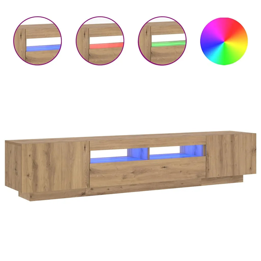 Meuble TV Design LED Effet Chêne - 200 cm-Mon Meuble TV-Chêne artisanal-5