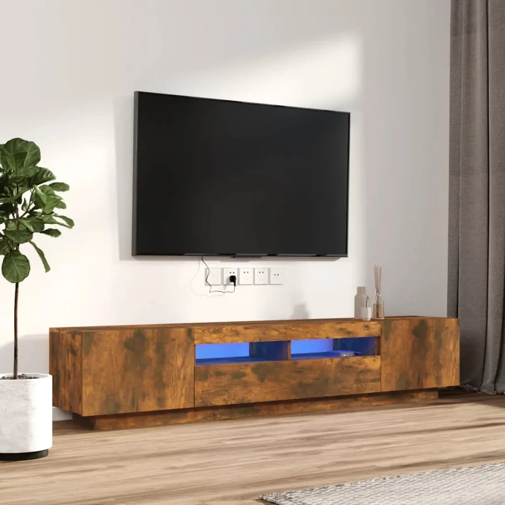 Meuble TV Design LED Effet Chêne - 200 cm-Mon Meuble TV-Chêne fumé-13