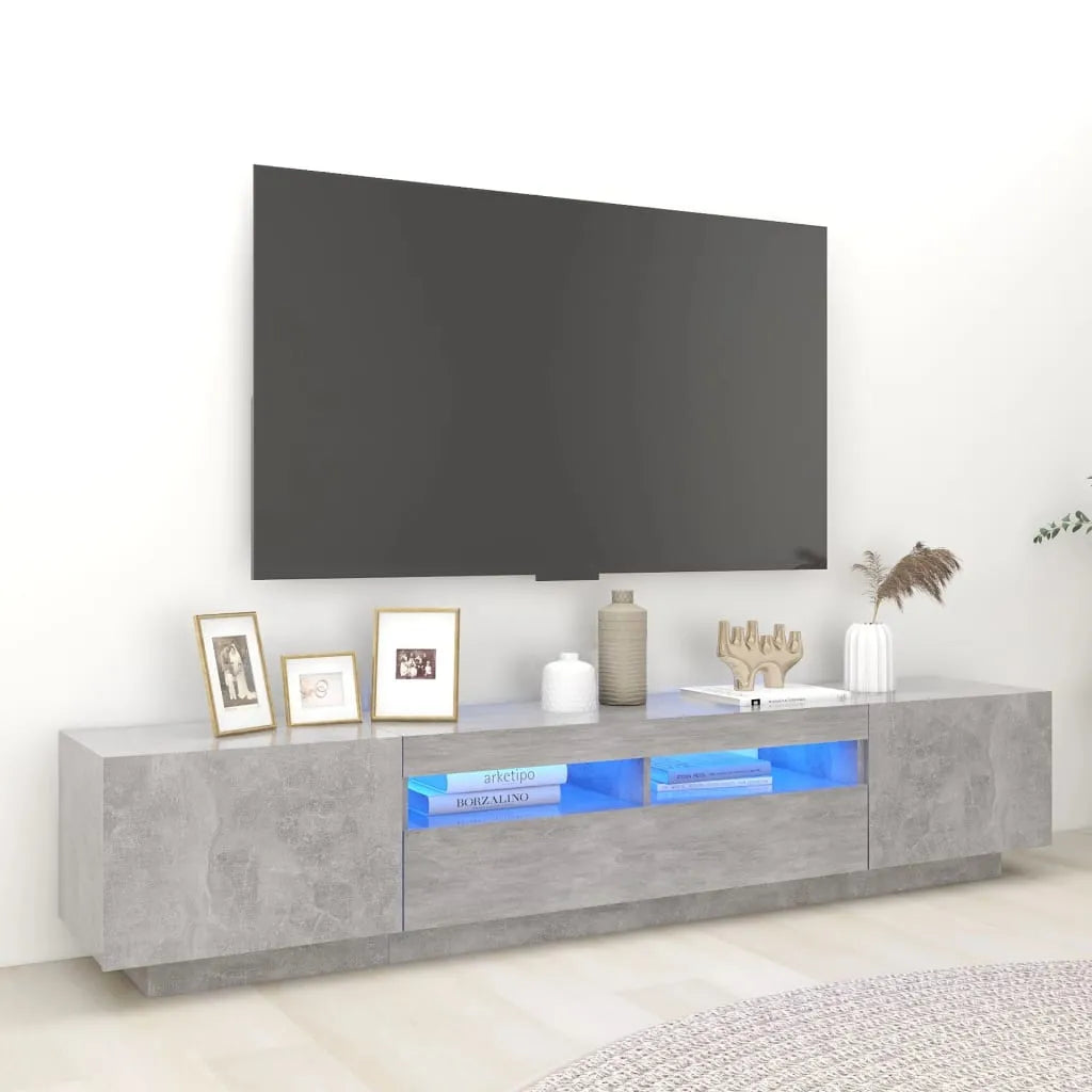 Meuble TV Design LED Effet Chêne - 200 cm-Mon Meuble TV-Gris béton-18