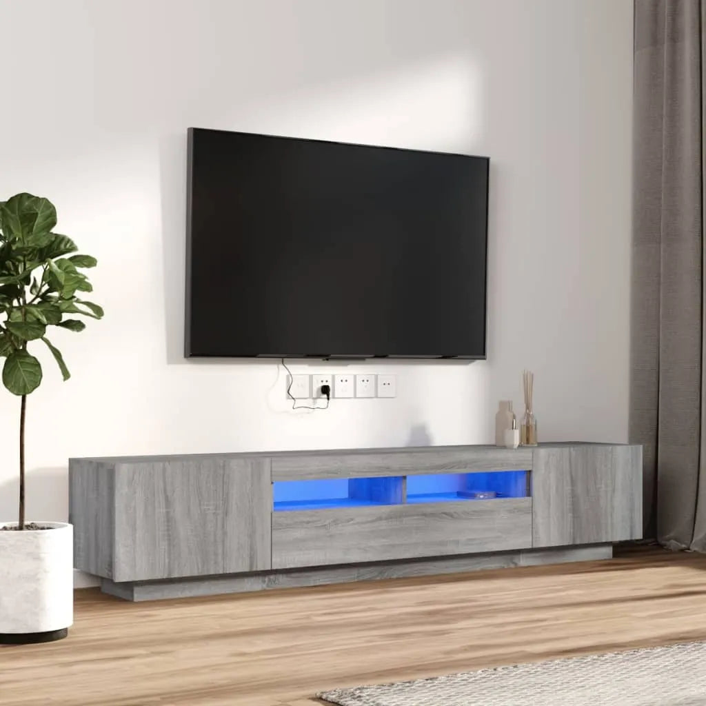 Meuble TV Design LED Effet Chêne - 200 cm-Mon Meuble TV-Sonoma gris-14
