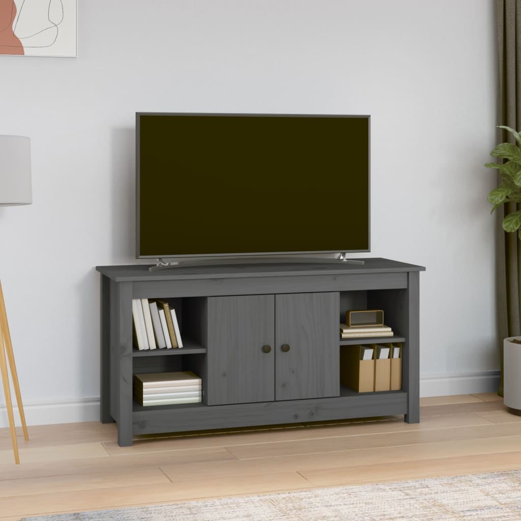 Meuble TV Design Noir en Pin Massif - 103 cm-Mon Meuble TV-Gris-1-12