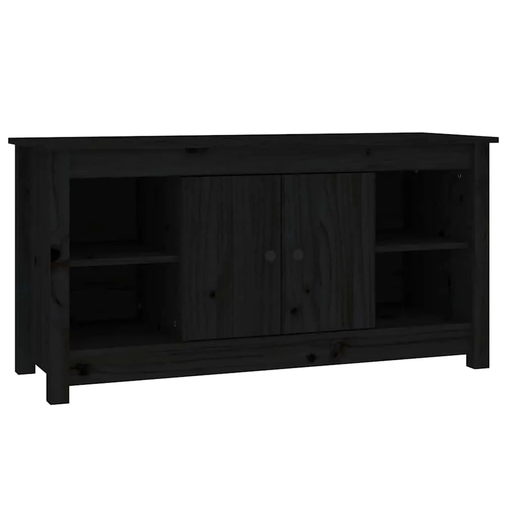 Meuble TV Design Noir en Pin Massif - 103 cm-Mon Meuble TV-Naturel-1-2
