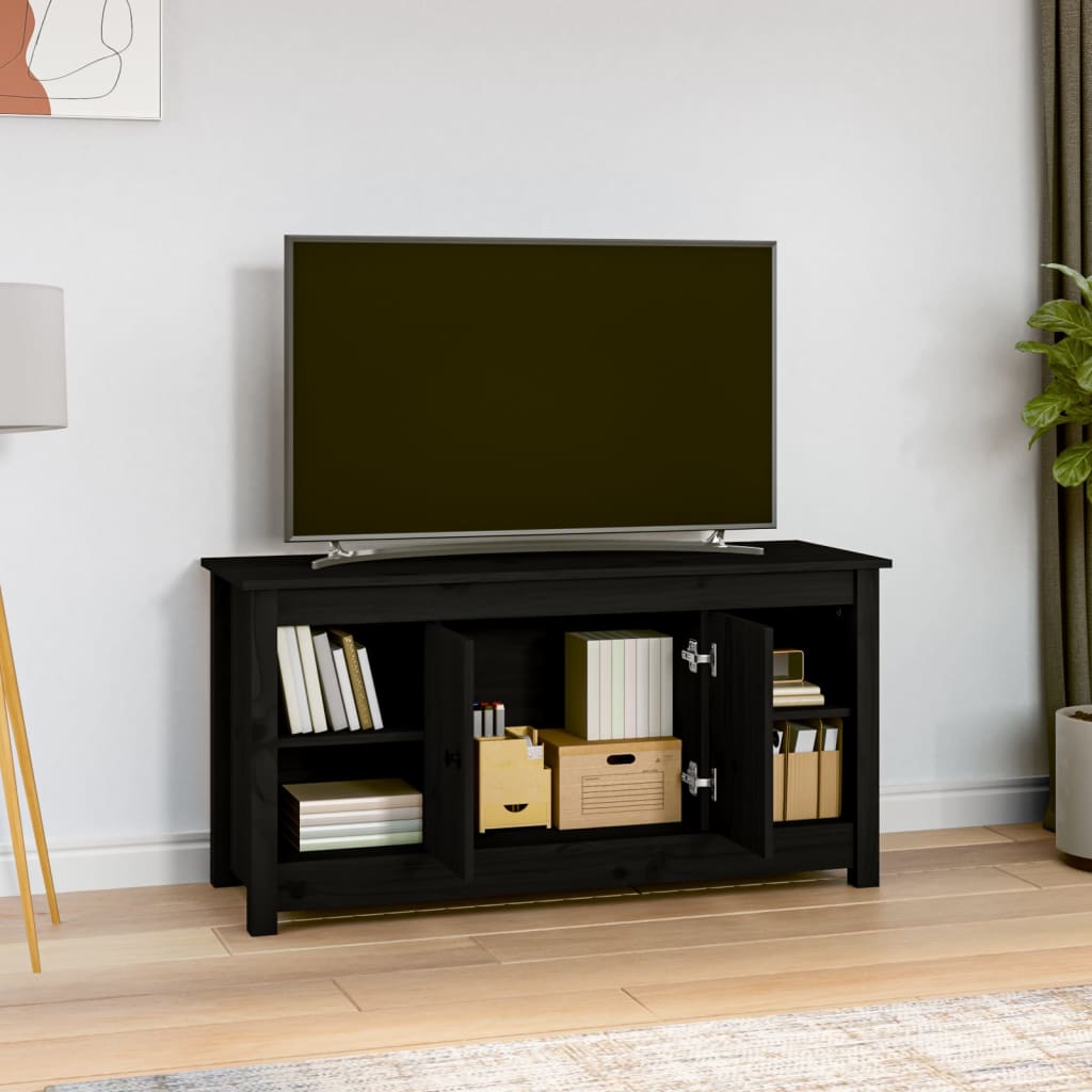 Meuble TV Design Noir en Pin Massif - 103 cm-Mon Meuble TV-Naturel-1-6