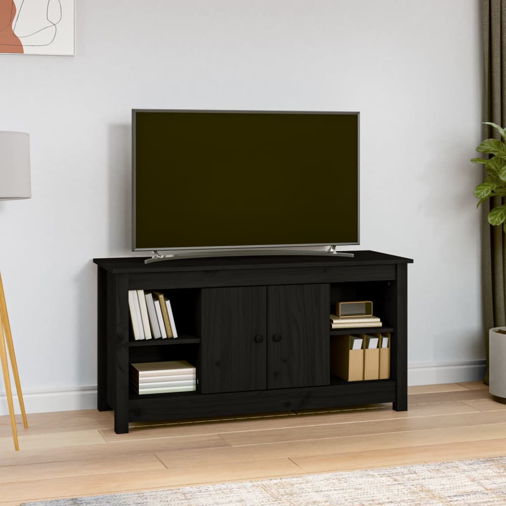 Meuble TV Design Noir en Pin Massif - 103 cm-Mon Meuble TV-Noir-1-1